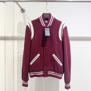 Authentic Saint Laurent Maroon and White Varsity Jacket